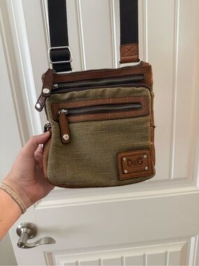 D&G Olive Canvas and Brown Leather Crossbody Pouch for Men